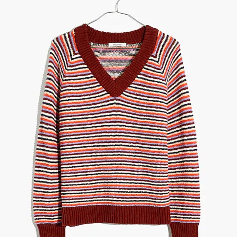 Madewell Arden V-Neck Pullover Sweater in Stripe Multicolor Size S